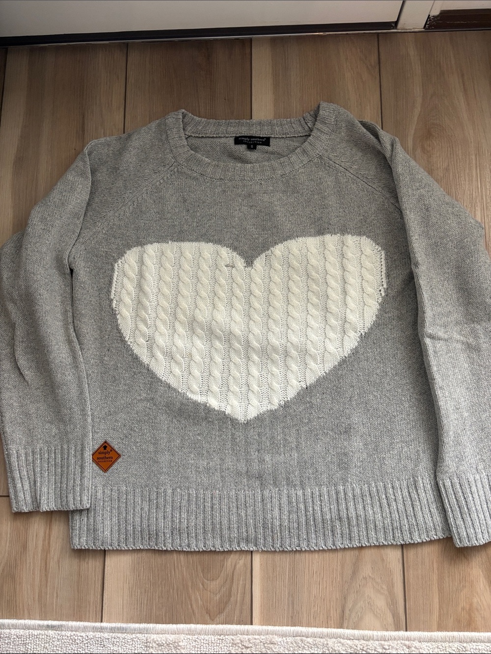 Simply Southern Gray Crewneck Sweater with Cream Heart